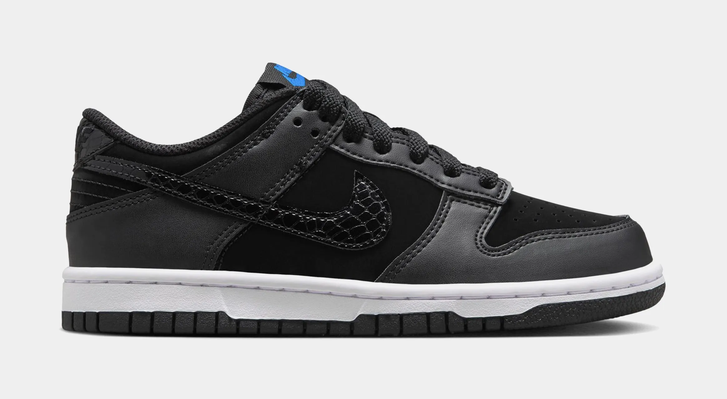 Dunk Low SE Black Croc Swoosh Grade School Lifestyle Shoes (Black/White/Game Royal)