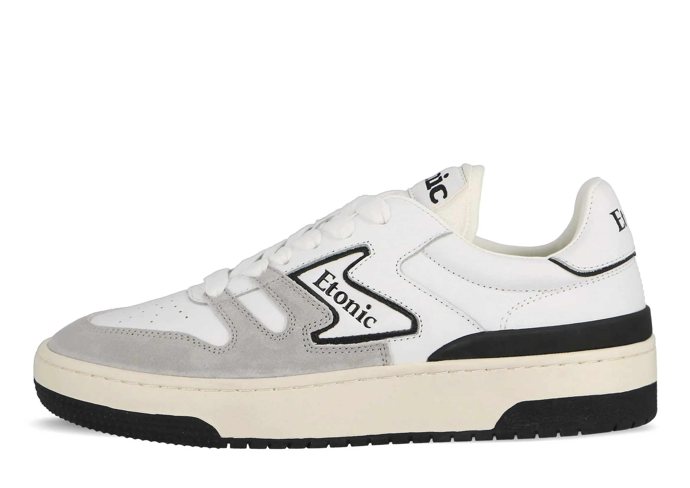 Etonic B481 sneakers in white leather and light grey suede with black inserts and details