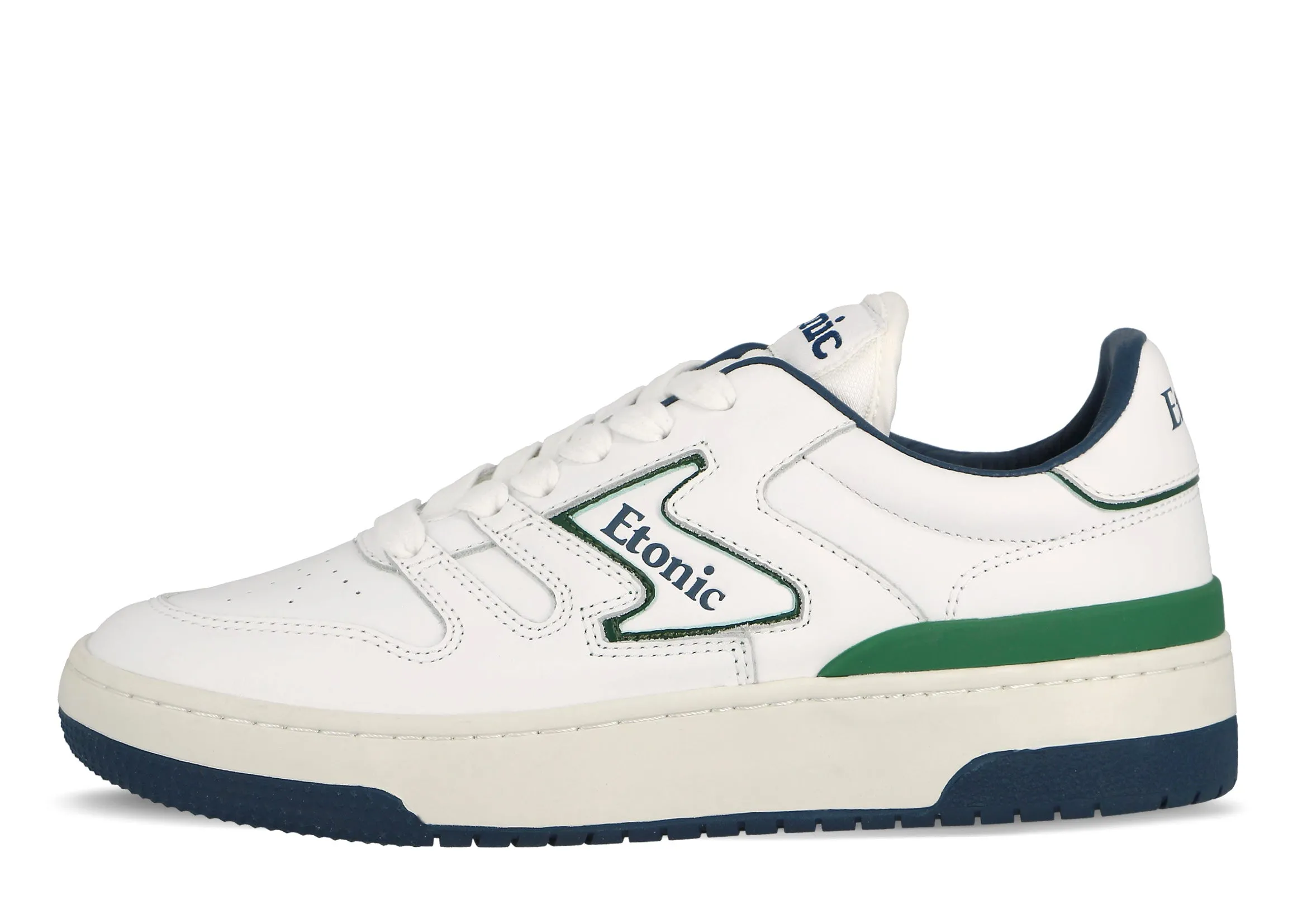 Etonic B481 sneakers in white leather with green and blue details