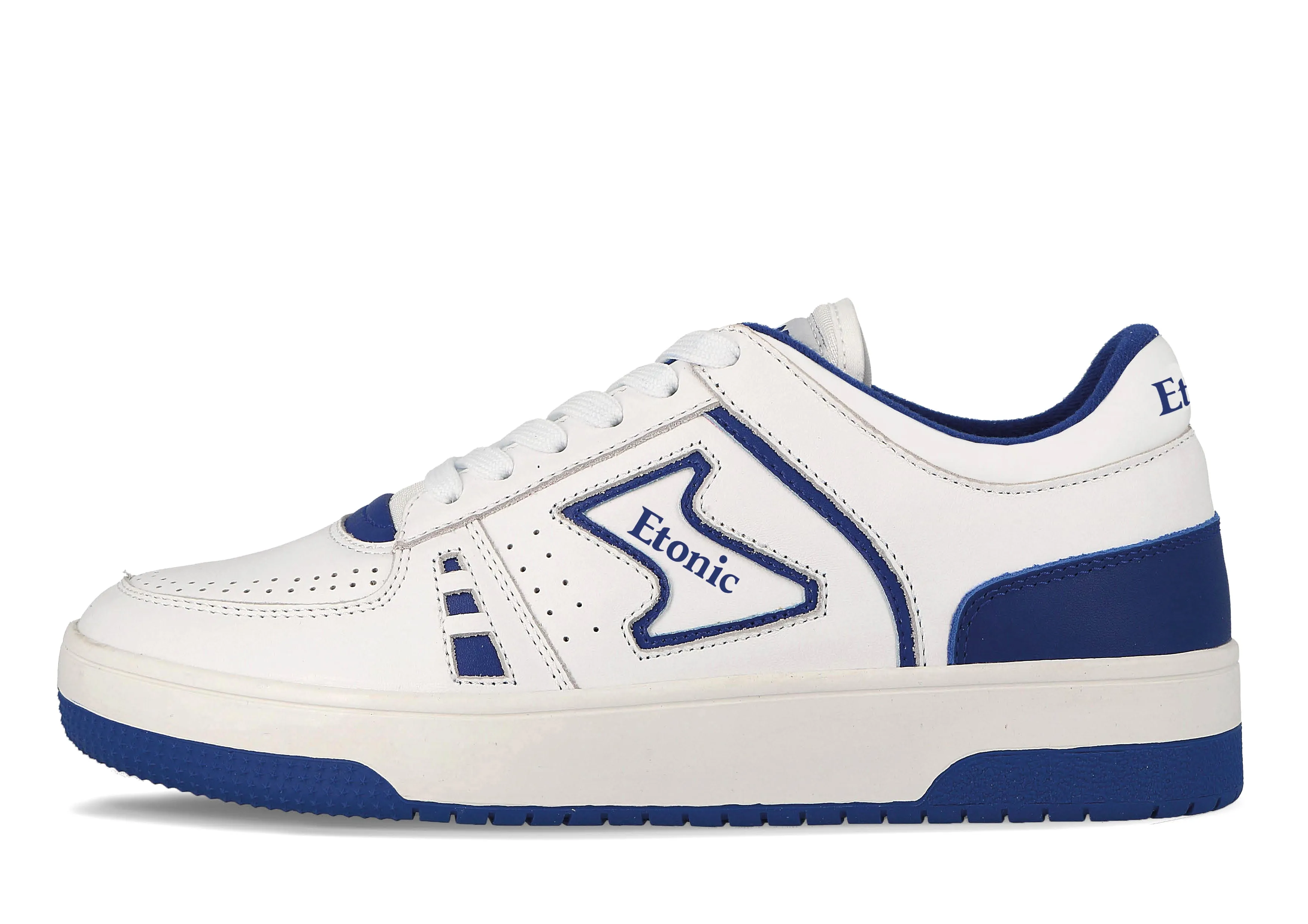 Etonic B509 sneakers in white leather with white canvas collar and electric blue details