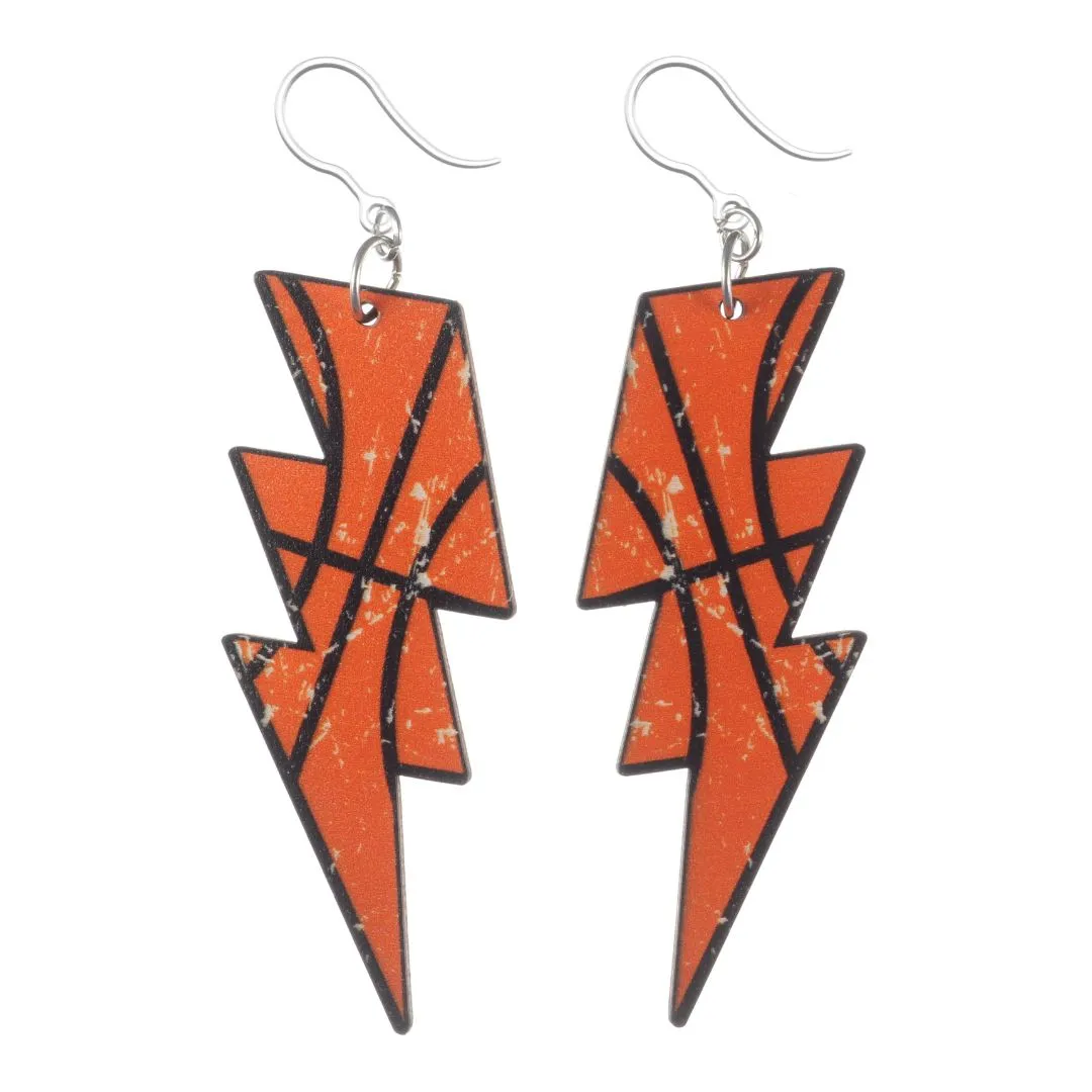 Exaggerated Basketball Lightning and Thunder Bolt Dangles Hypoallergenic Earrings for Sensitive Ears Made with Plastic Posts