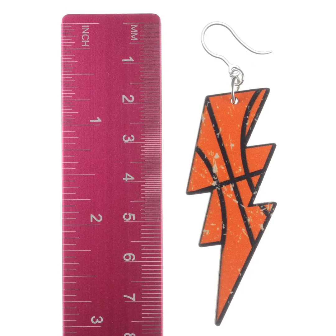 Exaggerated Basketball Lightning and Thunder Bolt Dangles Hypoallergenic Earrings for Sensitive Ears Made with Plastic Posts