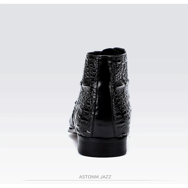 ExoticLuxe Croc Texture Ankle Lace-Up Brogue Boots