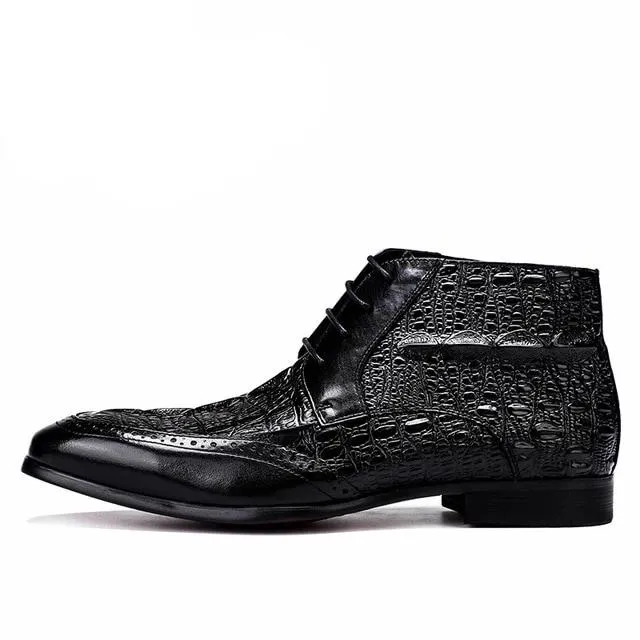 ExoticLuxe Croc Texture Ankle Lace-Up Brogue Boots