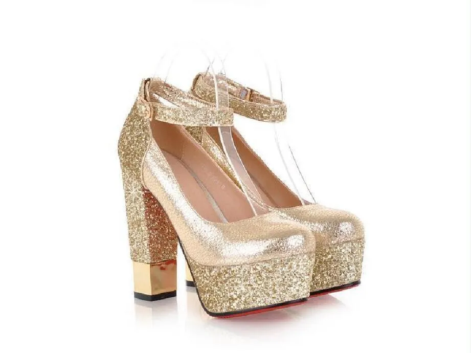 Fashion High Heels Round Pointed Toe Sequin Wedding Bridal Shoes, SY0106