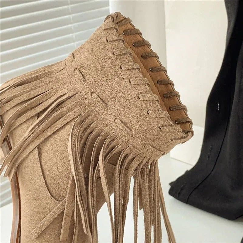 Fringe Leather Ankle Boots with Fringe Detail & Cushioned Insole