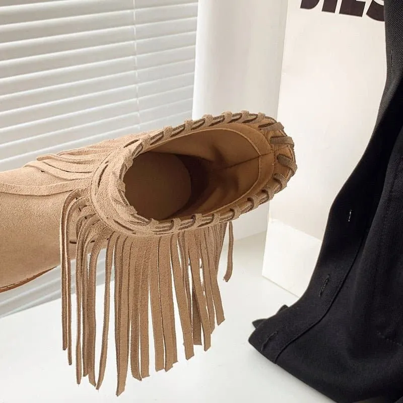 Fringe Leather Ankle Boots with Fringe Detail & Cushioned Insole