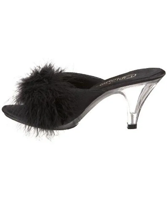 Fuzzy Slipper Shoe 3-inch Clear Heel 4-colors BELLE-301F