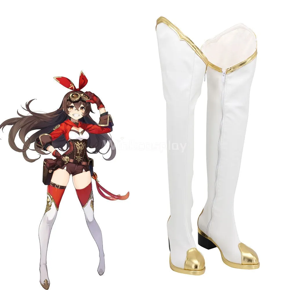 Genshin Impact Amber White Shoes Cosplay Boots