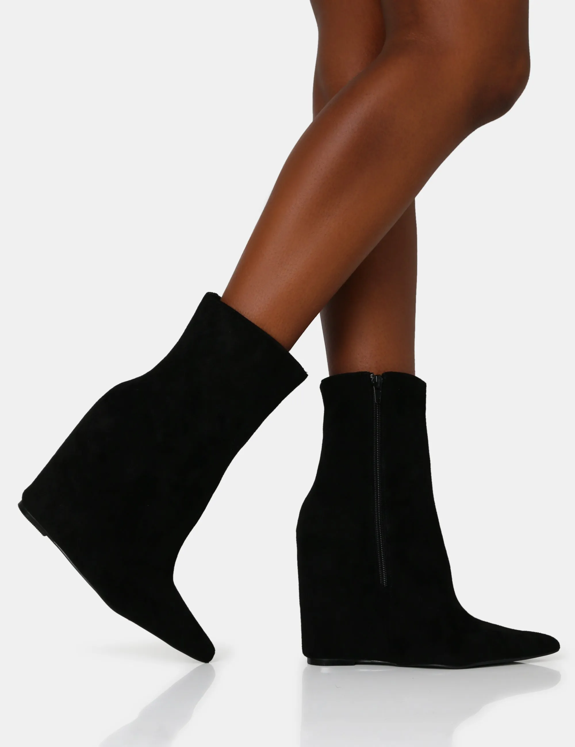 Getaway Black Faux Suede Wedged Heeled Ankle Boot