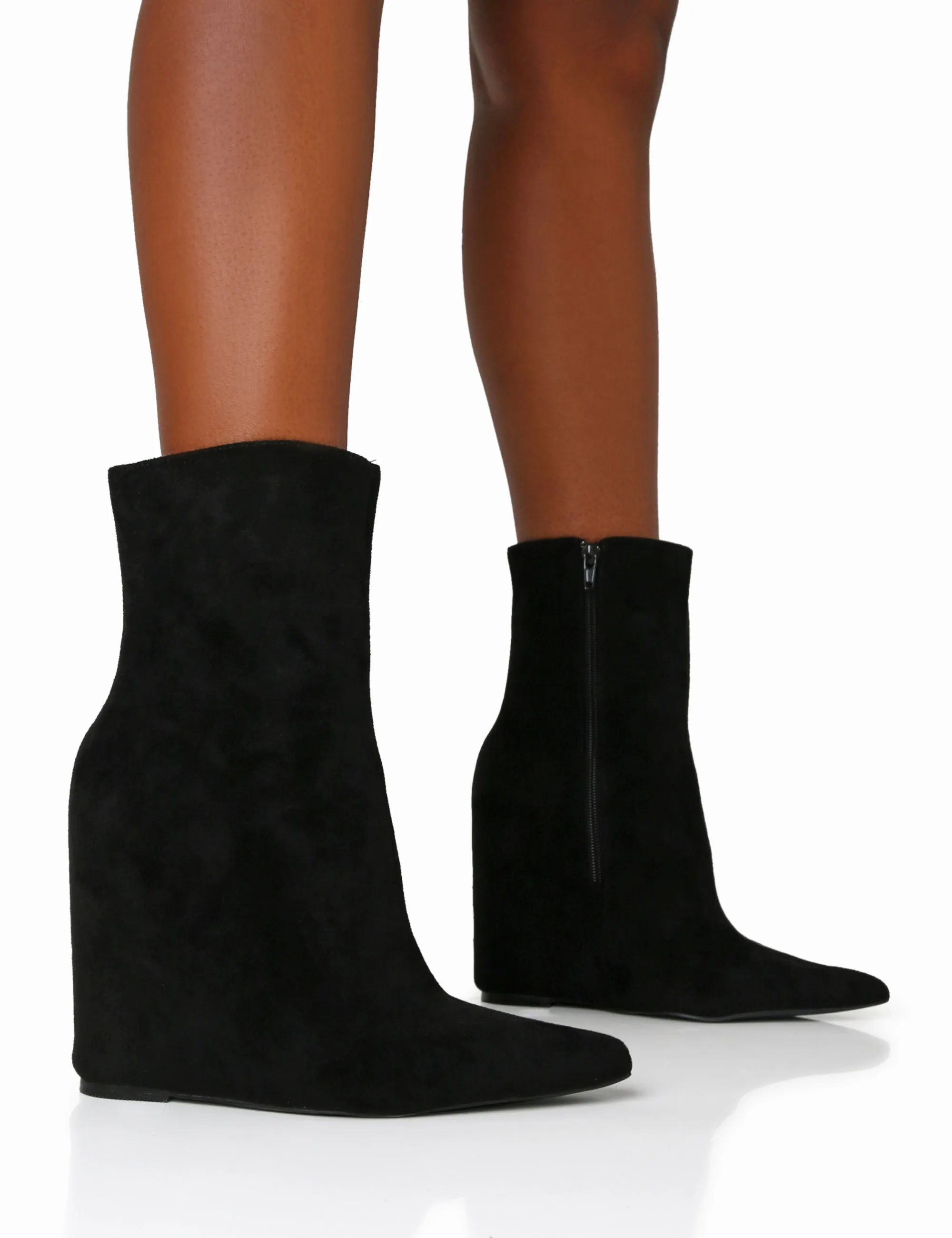 Getaway Black Faux Suede Wedged Heeled Ankle Boot