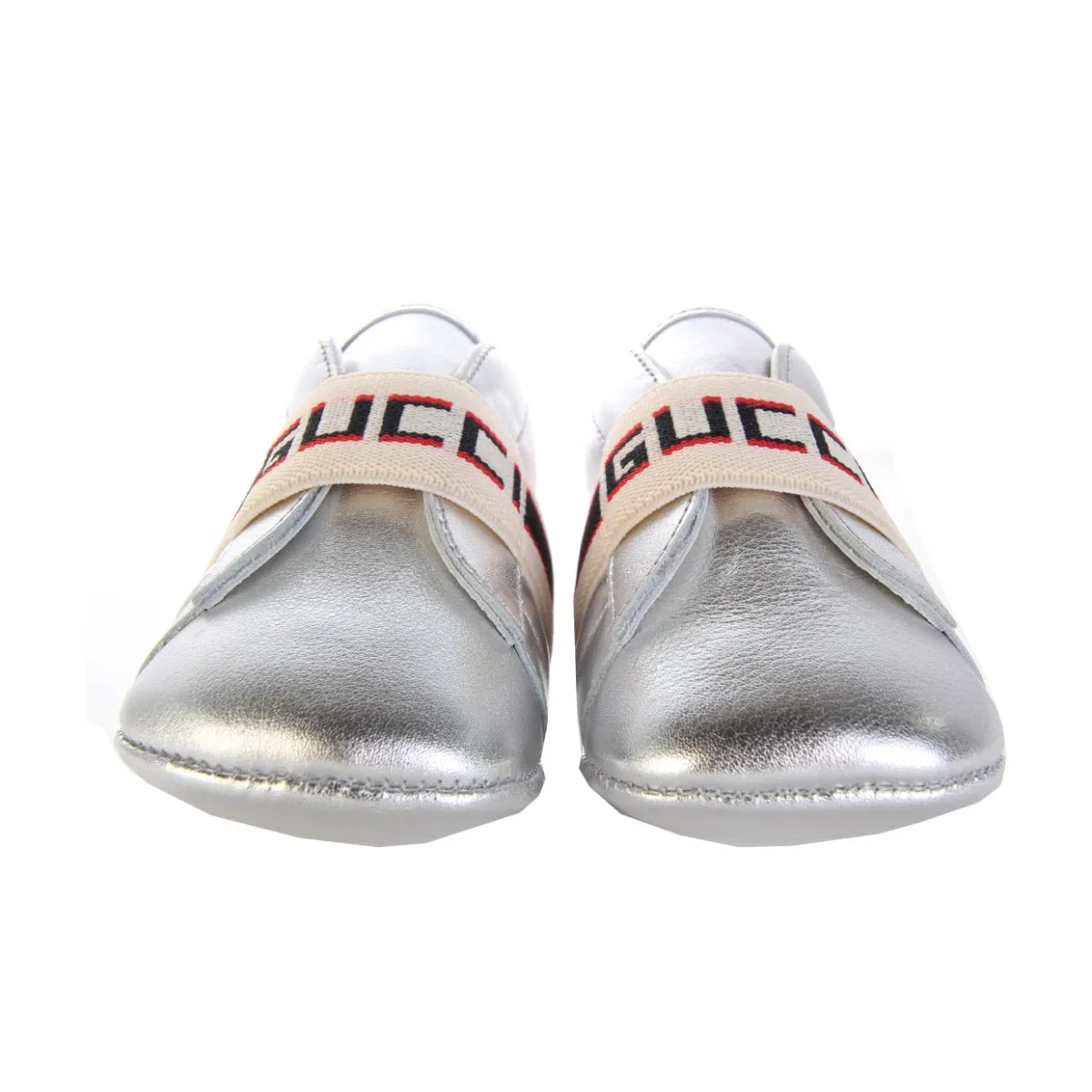 Gucci Kids Silver Ace Shoes With Gucci Stripe