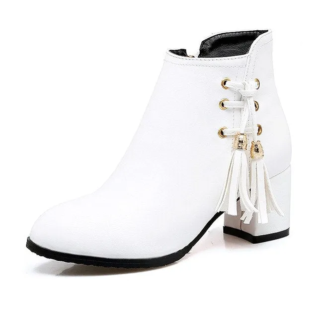 Heels Winter Shoes Zip Up Solid Ankle Boots