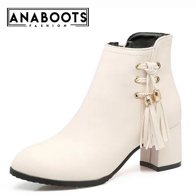 Heels Winter Shoes Zip Up Solid Ankle Boots