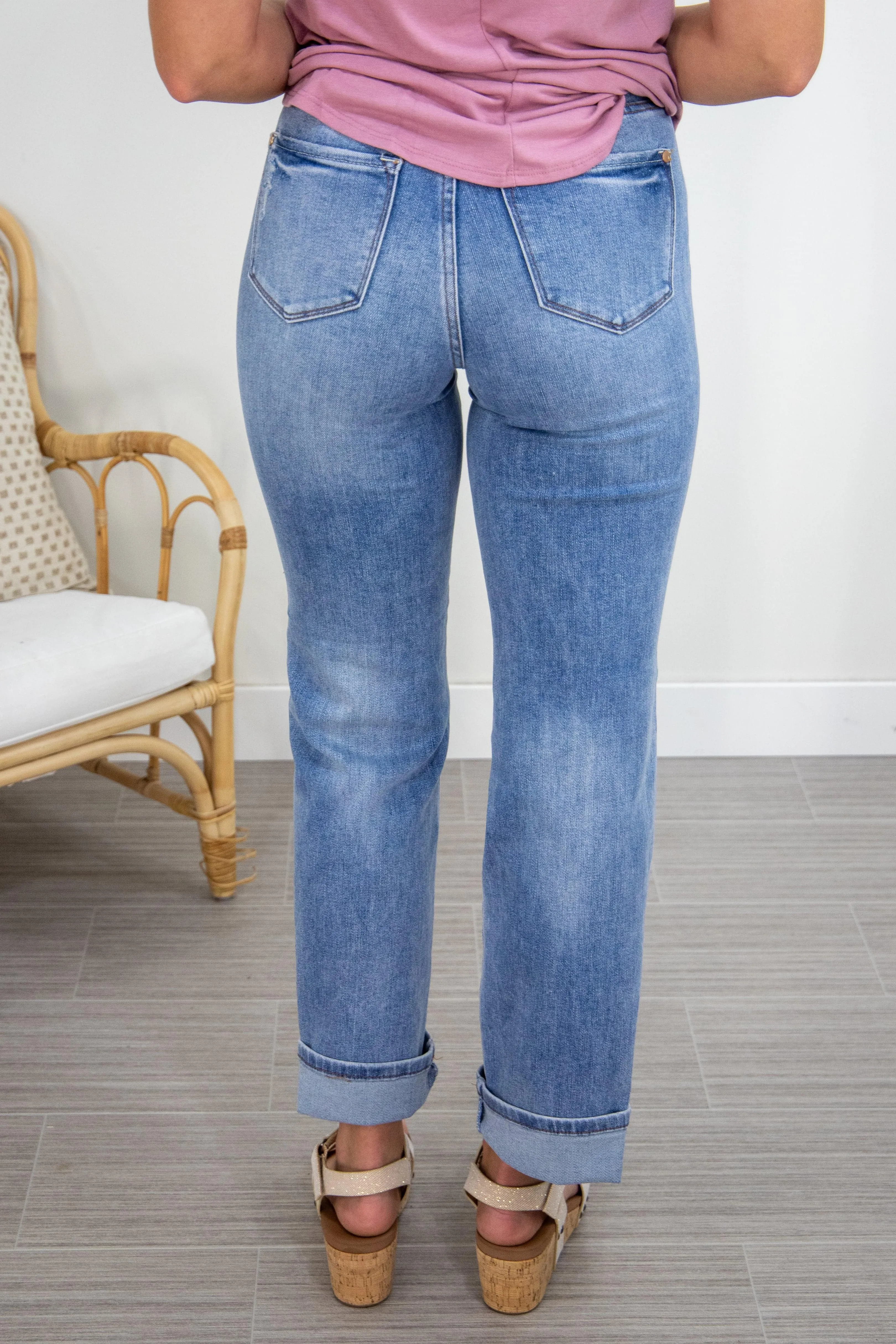 High Waist Contrast Wash Straight