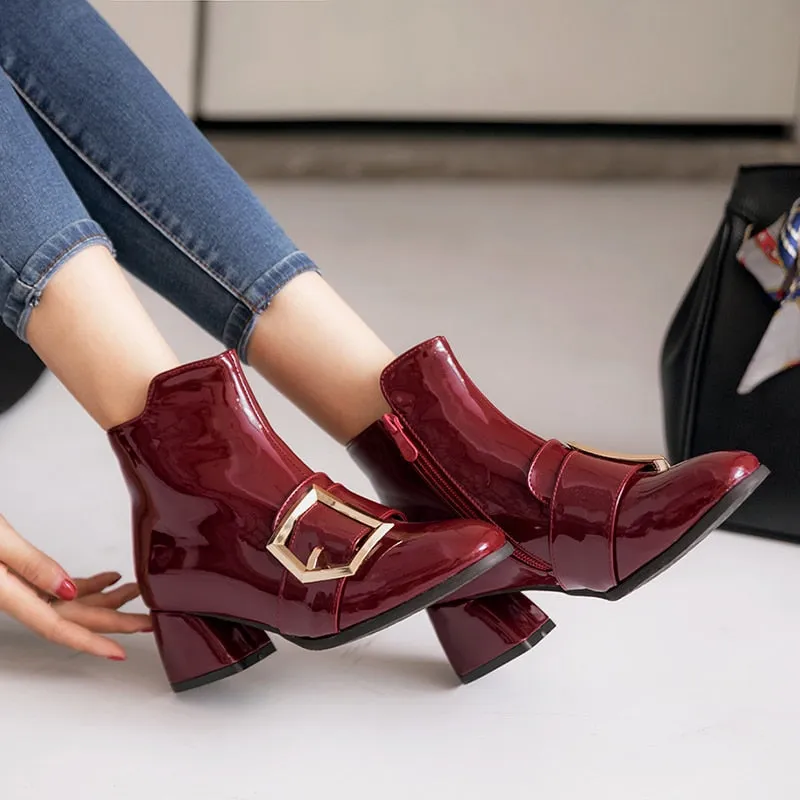 Hoof Heels Zip Up Patent Leather Ankle Boots