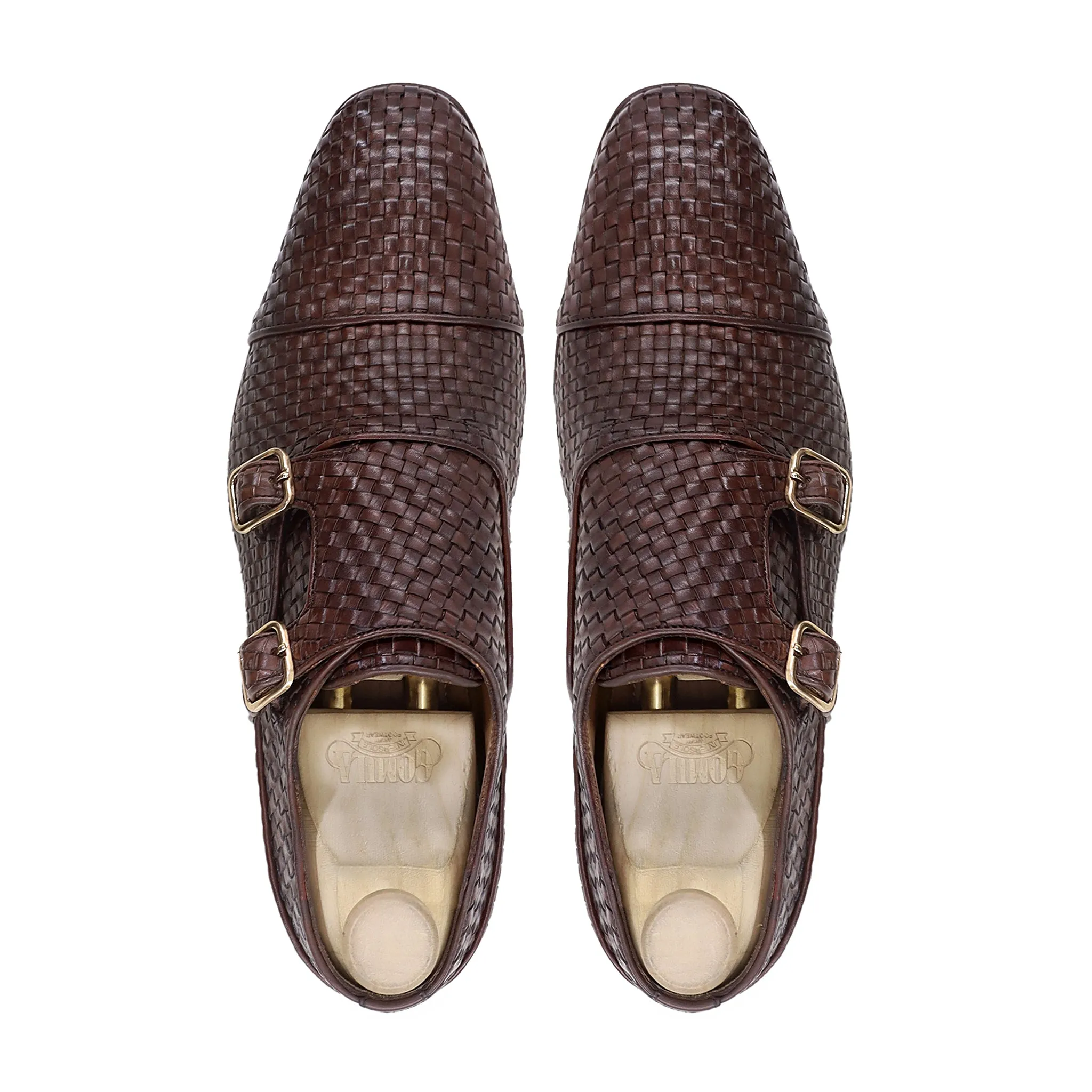 Hoy - Men's Brown Hand Woven Calf Leather Double Monkstrap