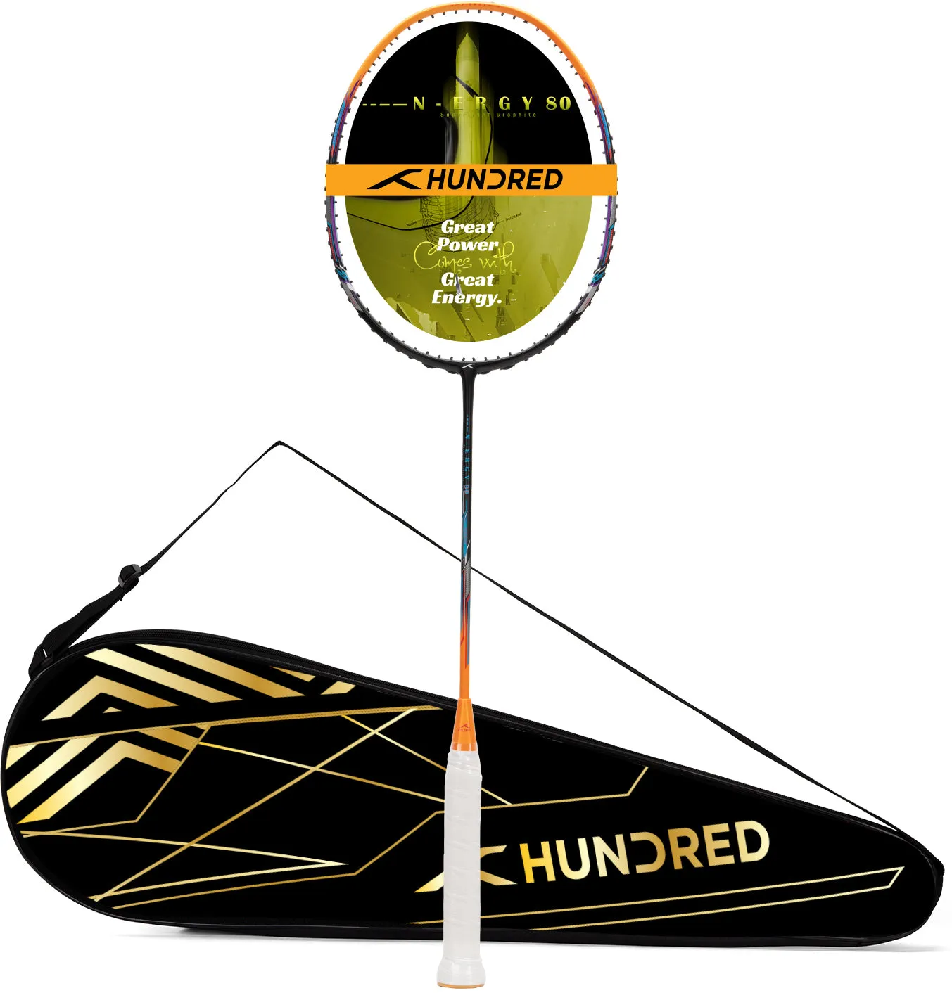 Hundred N-ERGY 80 Balanced Racket Unstrung Badminton Racquet (Black / Orange)