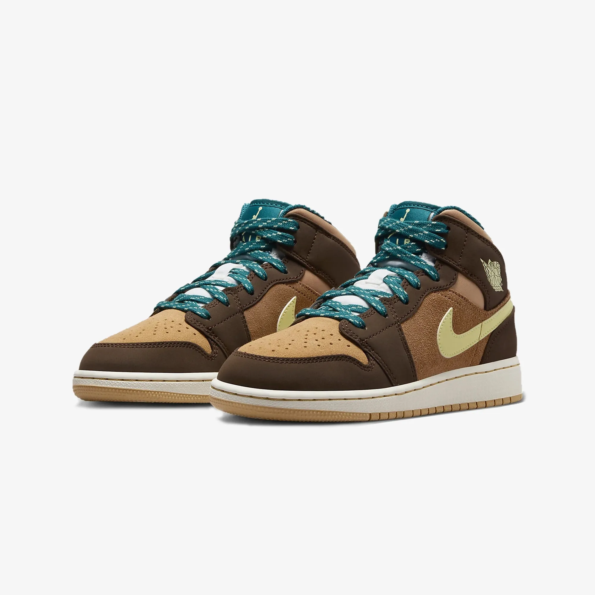 Jordan | AIR JORDAN 1 MID SE  { CACAO WOW/LUMINOUS GREEN-ALE BROWN