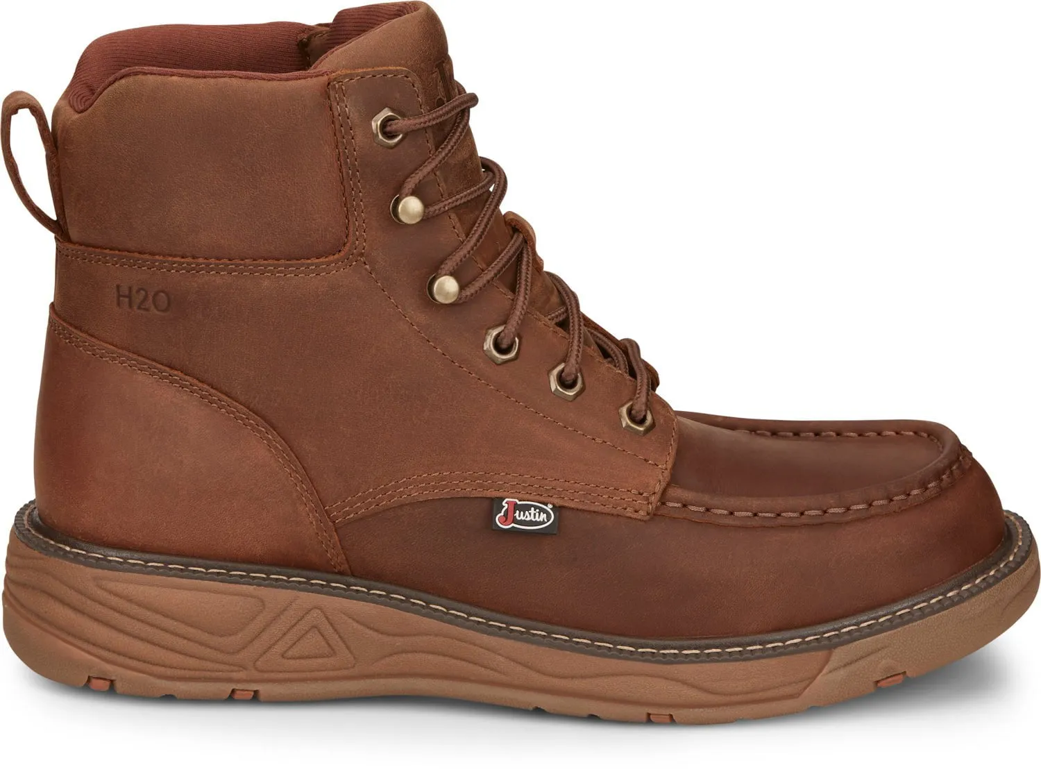 Justin 6in WP Mocc Mens Barley Brown Rush Leather Work Boots