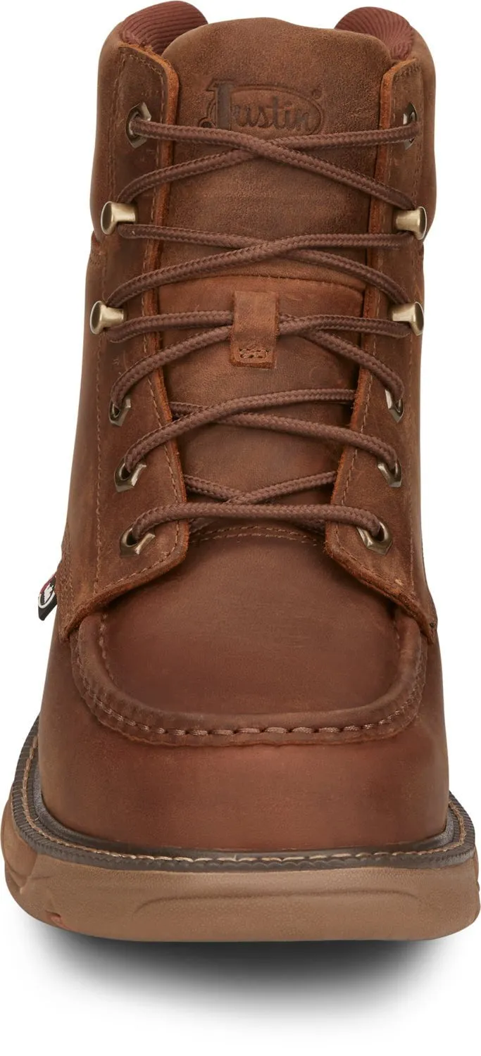 Justin 6in WP Mocc Mens Barley Brown Rush Leather Work Boots