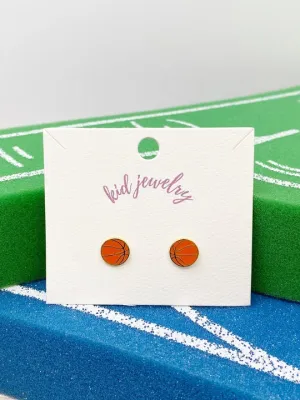 Kids Clip On Basketball Enamel Earrings