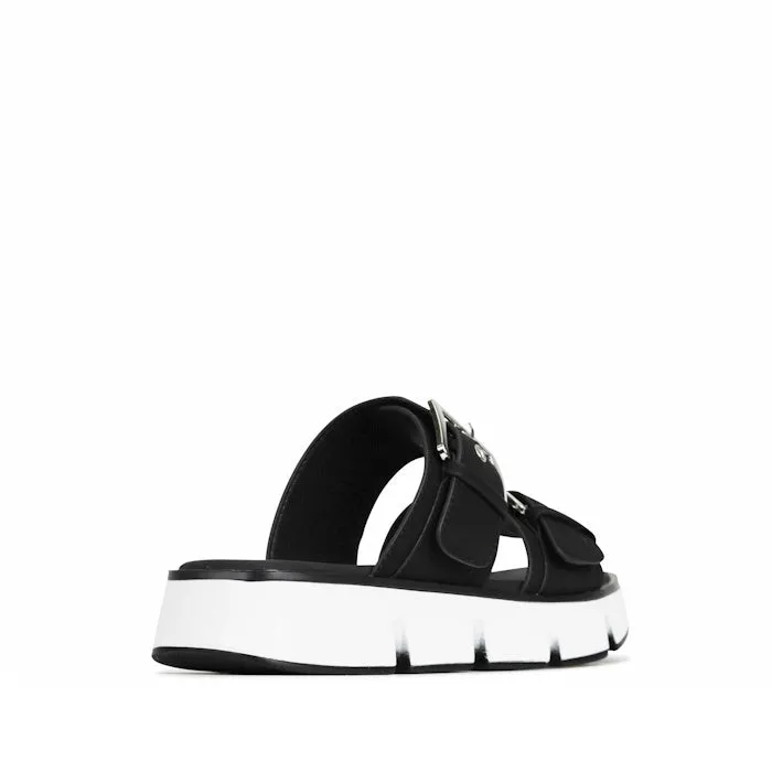 Los Cabos Mady Platform Two Bar Slide Sandal Black White