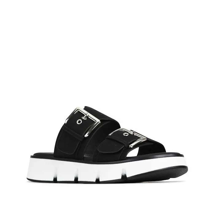 Los Cabos Mady Platform Two Bar Slide Sandal Black White