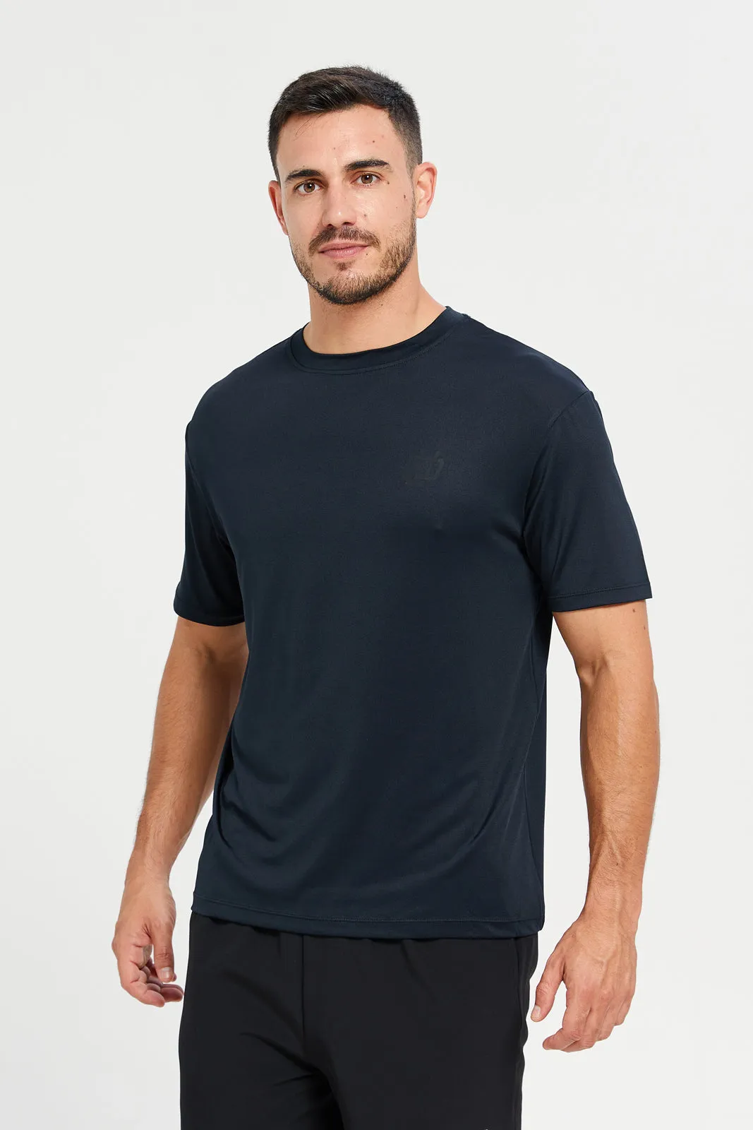 Men Black Printed Round Neck Active T-Shirt