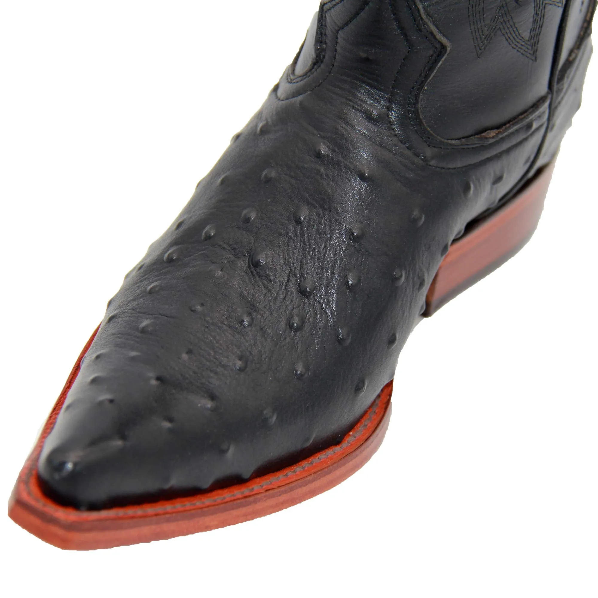 Mens Leather Ostrich Print Snip Toe Cowboy Boot