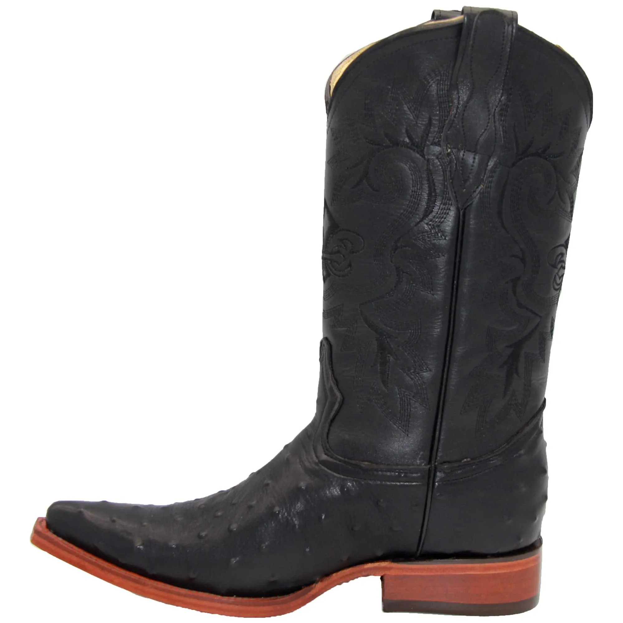 Mens Leather Ostrich Print Snip Toe Cowboy Boot