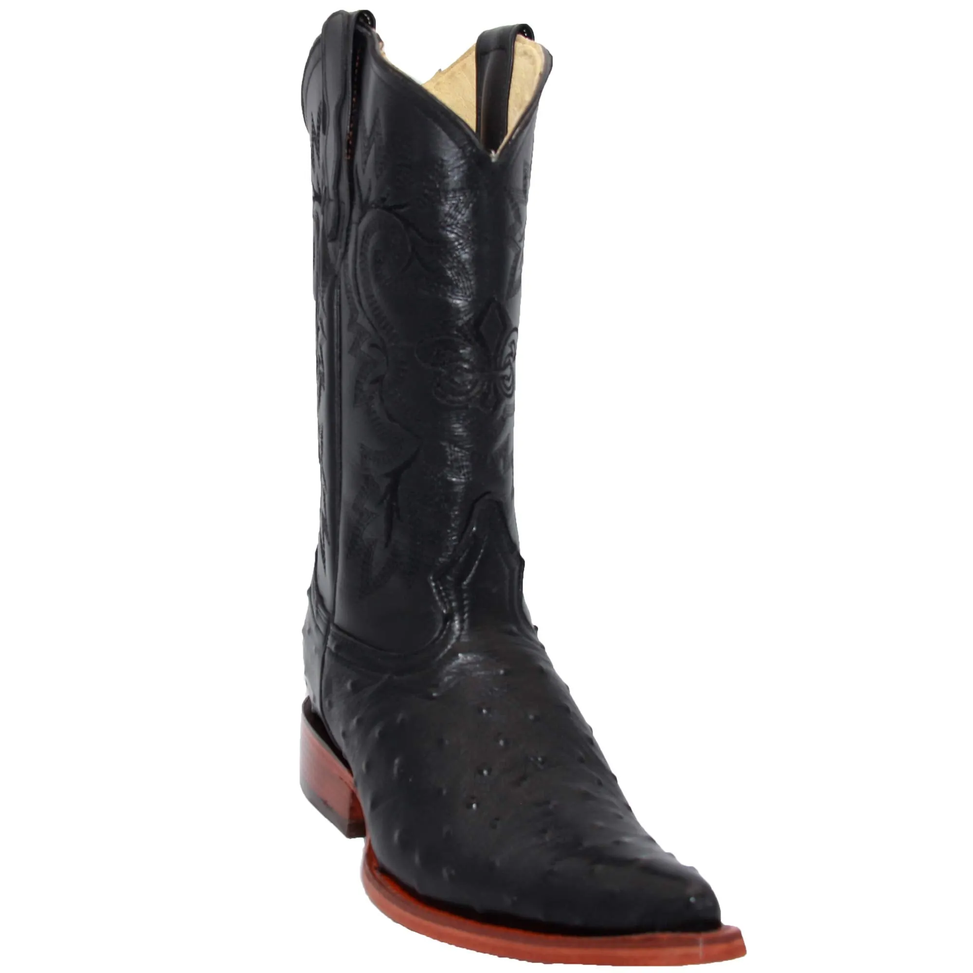 Mens Leather Ostrich Print Snip Toe Cowboy Boot