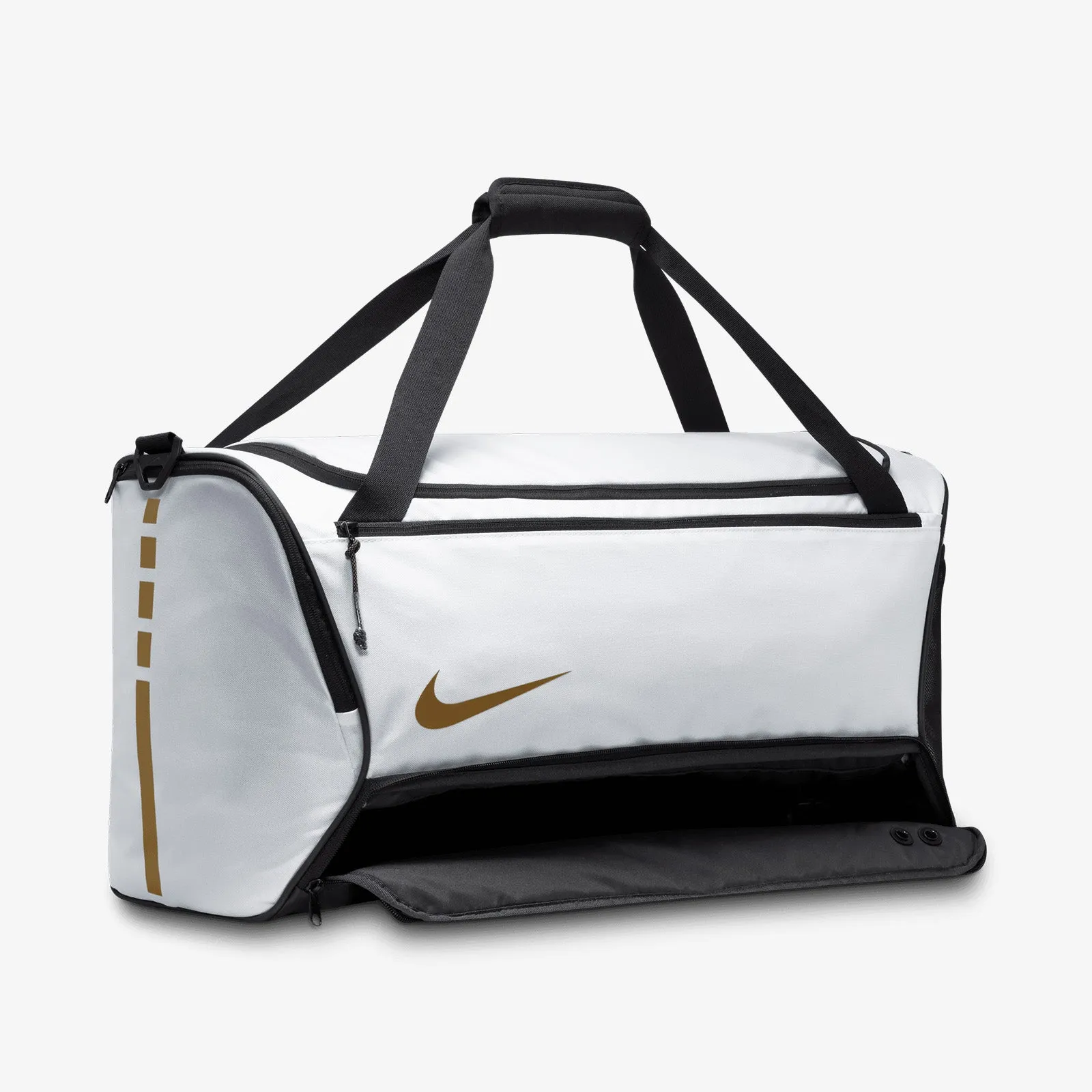 Nike Hoops Elite 57L Basketball Duffle - White/Black/Metallic Gold