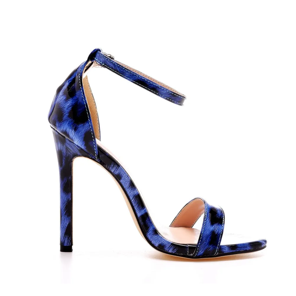 Open Toe Leopard Print Ankle Strap Stiletto High Heel