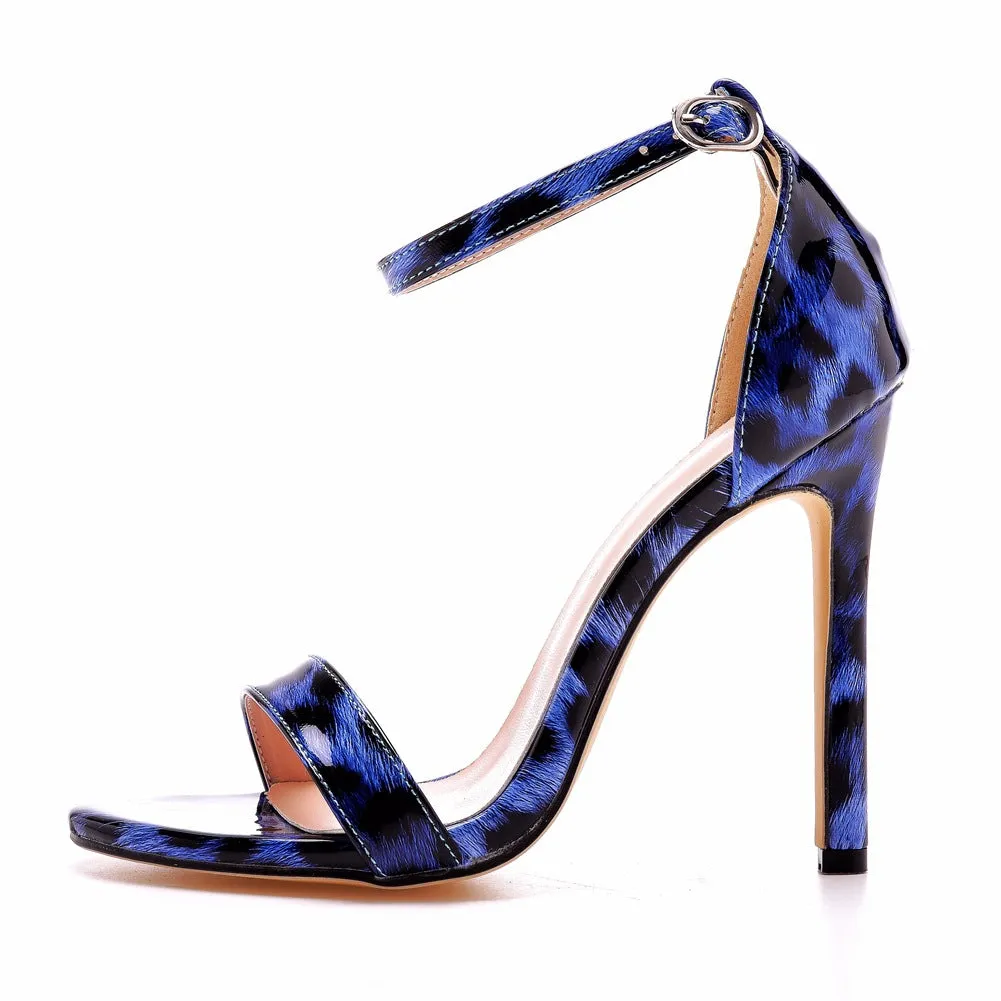 Open Toe Leopard Print Ankle Strap Stiletto High Heel