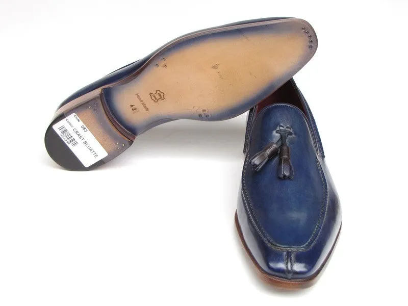 Paul Parkman Blue Hand Painted Leather Tassel Loafer