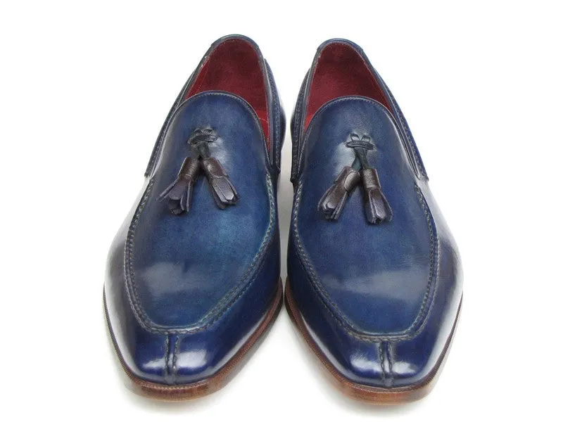 Paul Parkman Blue Hand Painted Leather Tassel Loafer