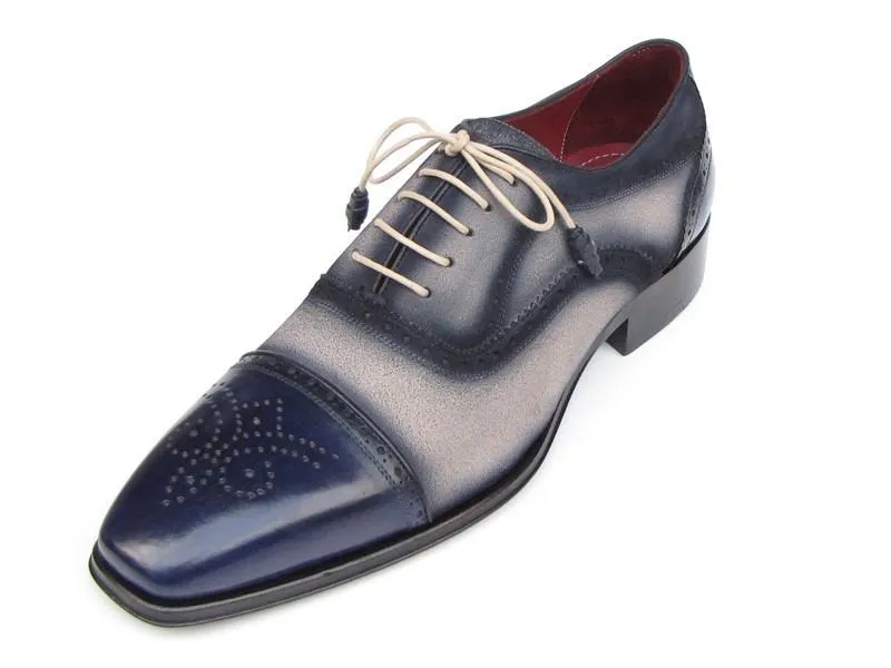 Paul Parkman Men's Captoe Oxfords - Navy / Beige Hand-Painted Suede Upper and Leather Sole (ID#024-BLS)