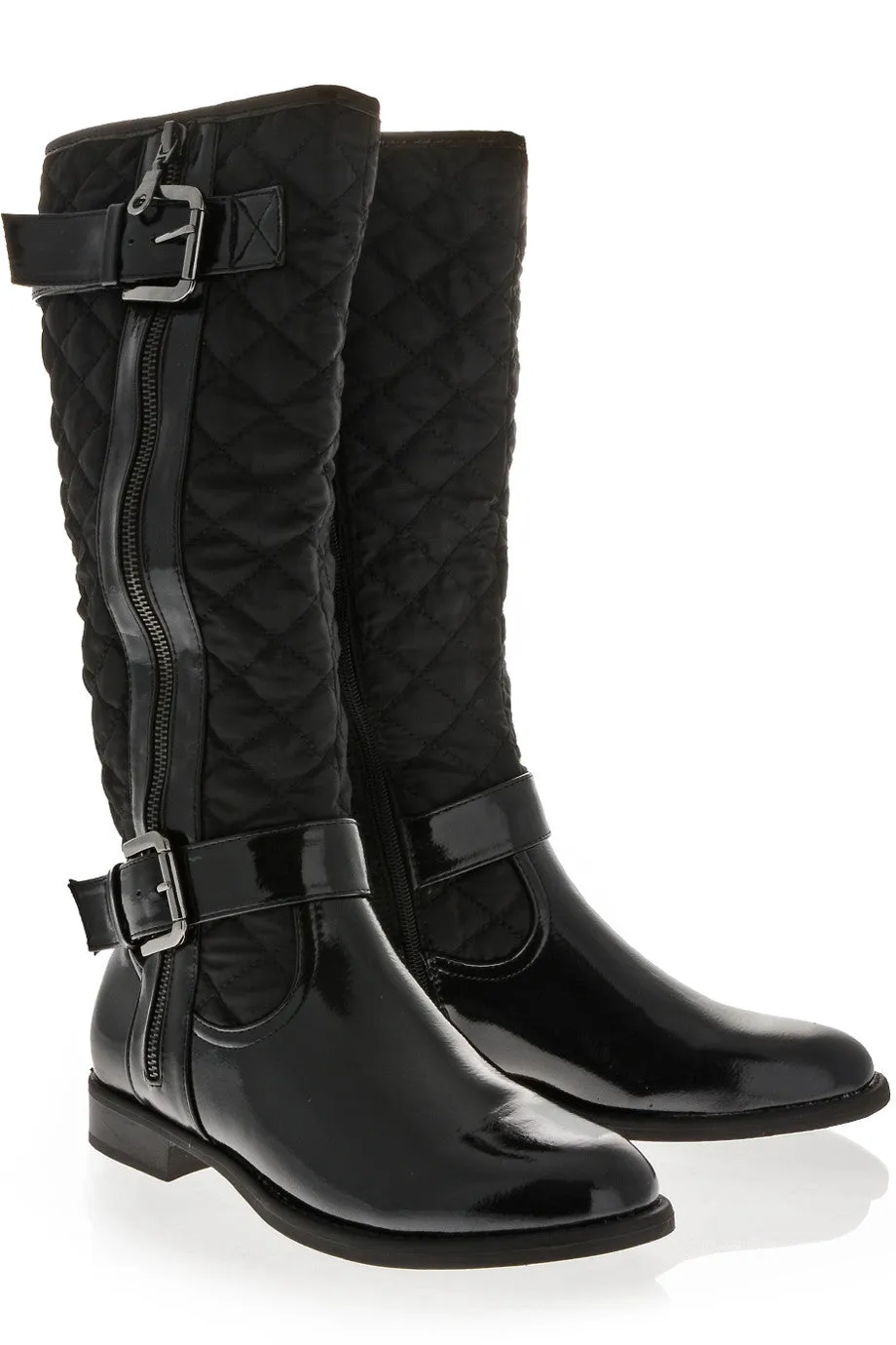 PAVIA Black Patent Quilted Knee-High Boots