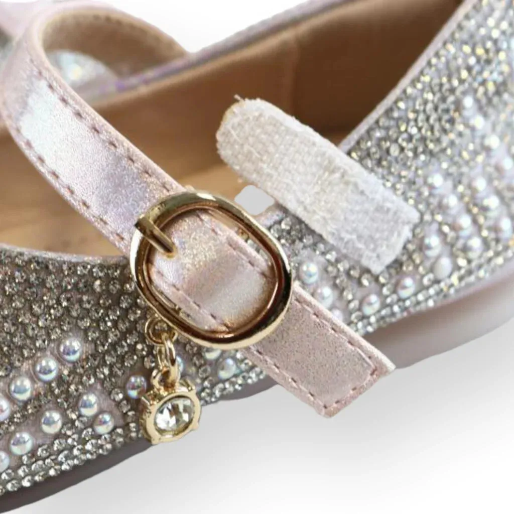 Pearl & Rhinestone Flat Girls Shoes