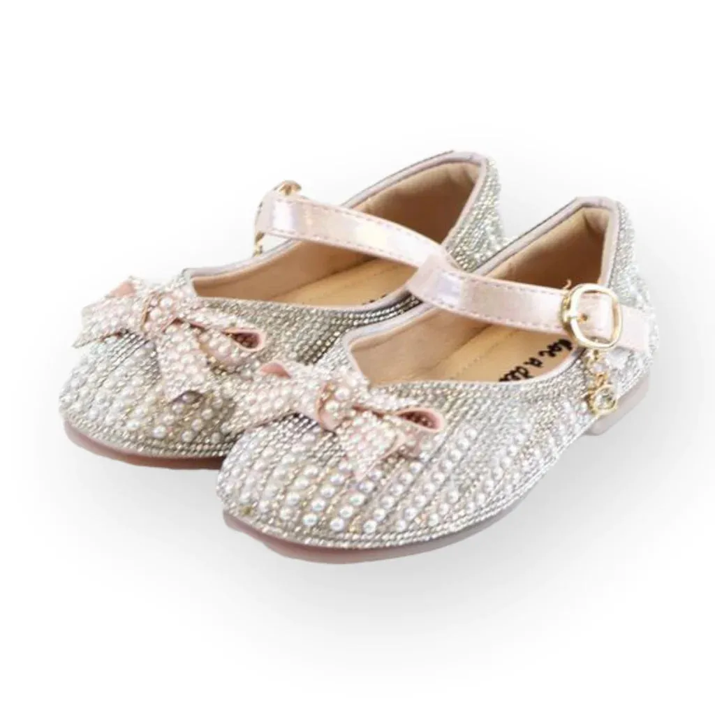 Pearl & Rhinestone Flat Girls Shoes