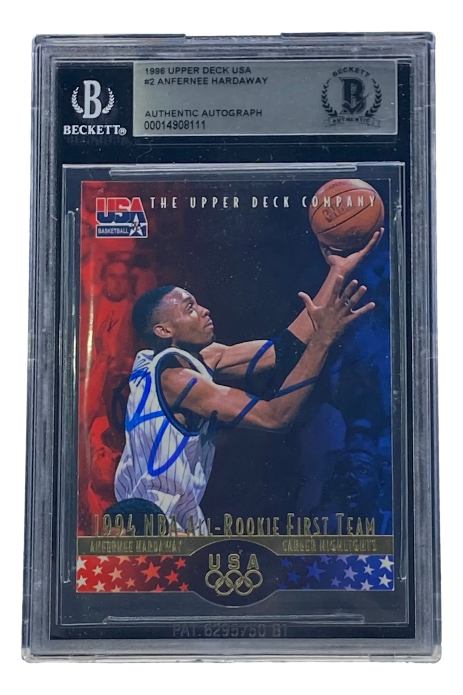 Penny Hardaway Signed Slabbed 1996 Upper Deck USA #2 Basketball Trading Card BAS