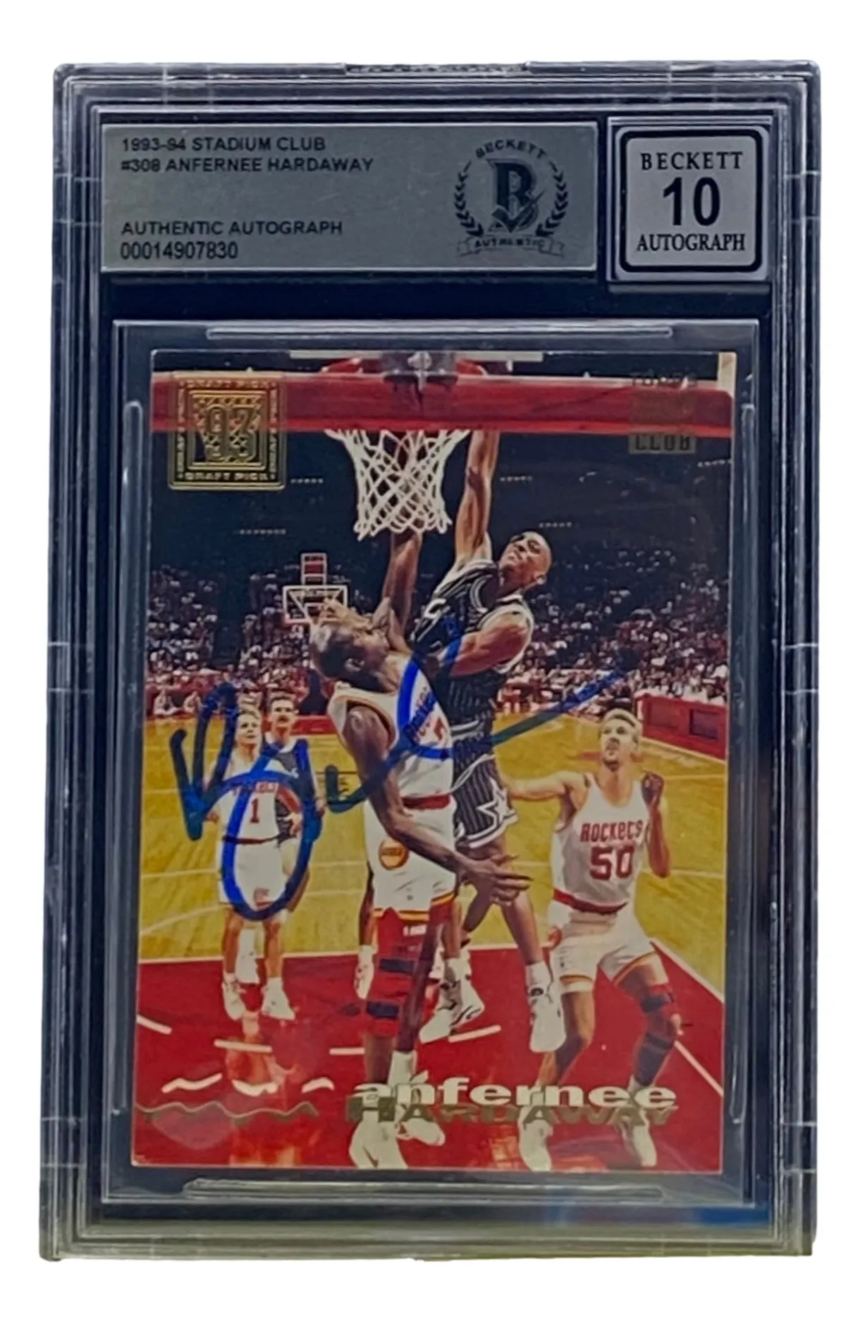 Penny Hardaway Signed Slabbed Magic 1993-94 Stadium Club #308 BAS Grade 10