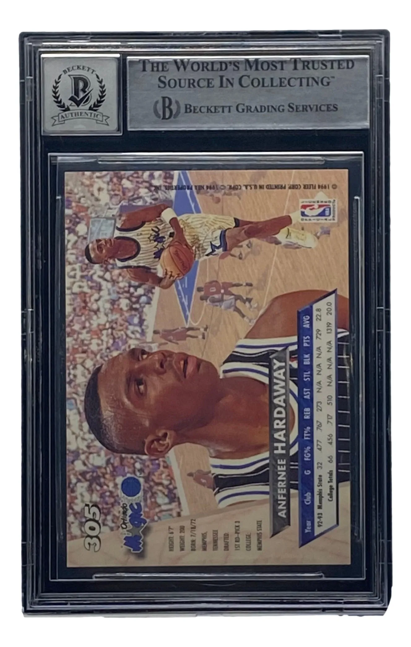 Penny Hardaway Signed Slabbed Orlando Magic 1993-94 Ultra #305 BAS Grade 10