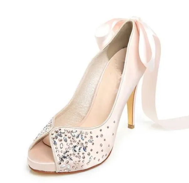 Pink Crystal High Heels Pointed Toe Rhinestone Wedding Bridal Shoes, S025