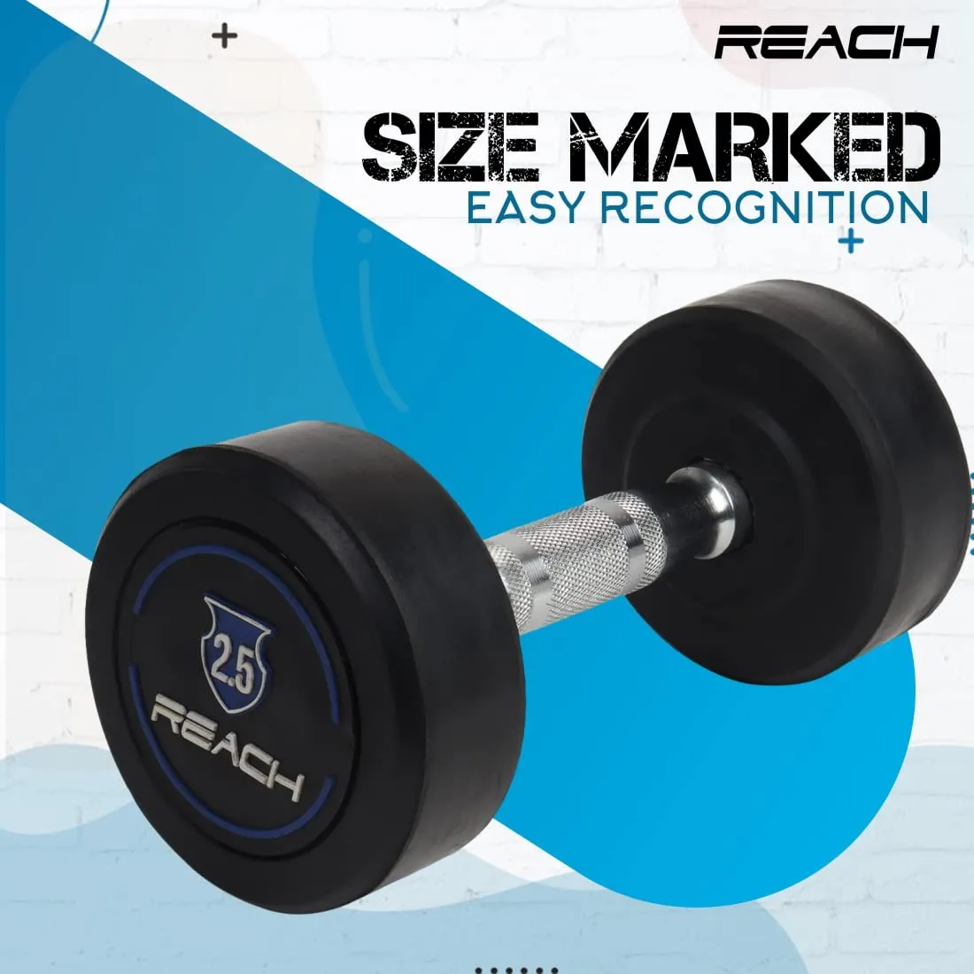 Reach Round Rubber Dumbbells 2.5 Kg Set of 2 for Men & Women | Gym Equipment Set for Home Gym Workout & Exercise | For Strength Training & Fitness Accessories & Tools (Fixed Dumbbells , Black)