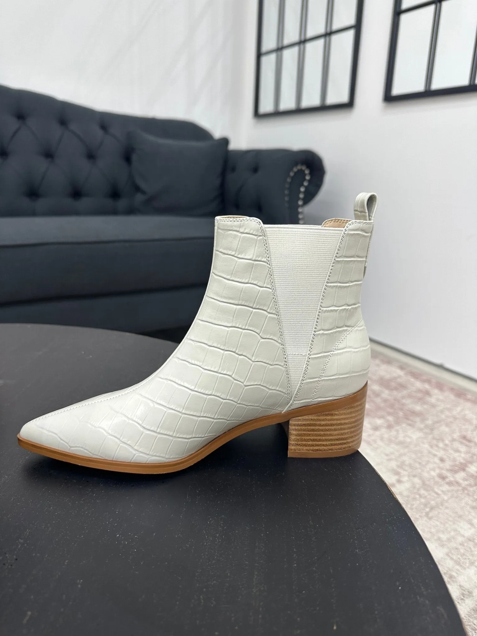 River Croco Leather Ankle Boot Cream