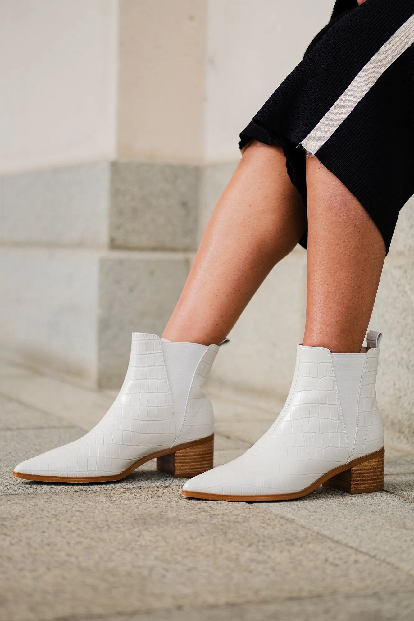 River Croco Leather Ankle Boot Cream