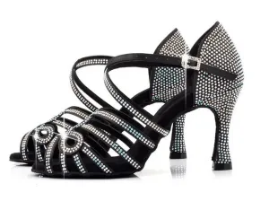 Salsa Shoes Womens Rhinestone Black Latin Dance Shoes