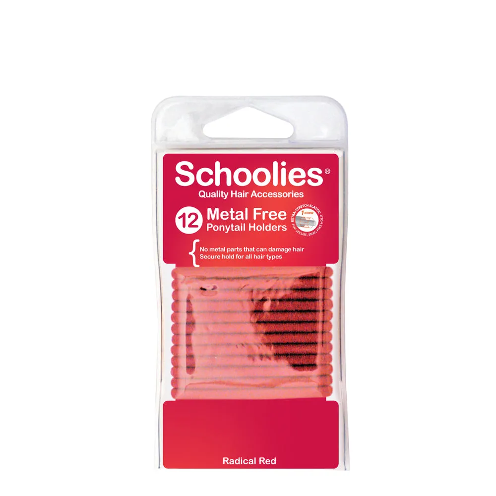 Schoolies Metal Free Ponytail Holders 12pc - Radical Red